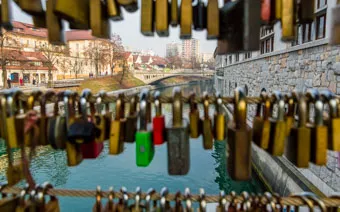 Il Ponte dei Draghi a Lubiana, la vista dal ponte dei Macellai, Slovenia