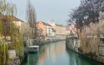 Fiume Ljubljanica e il centro di Lubiana, Slovenia