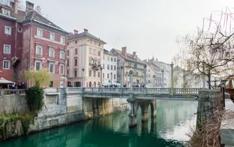 Fiume Ljubljanica e il centro di Lubiana, Slovenia